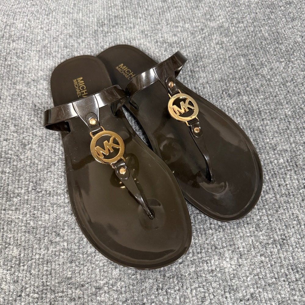 Michael Kors Womens Sz 8 Sondra Jelly Sandals Flip Flops Bronze T-Strap Vacation